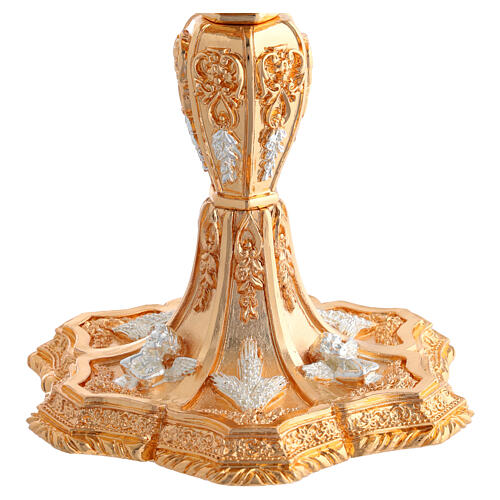 Kelch und Ziborium, 24 Karat vergoldet, mit versilberten Engeln und Getreideähren im Barockstil 7