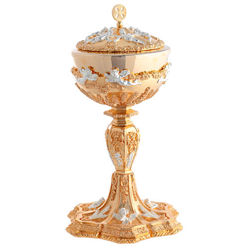 Golden chalice and ciborium with silver angels and wheat in baroque style 4