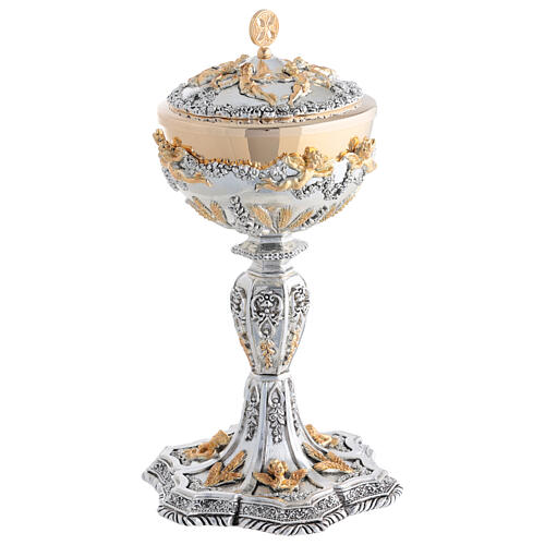Kelch und Ziborium in Silberoptik mit vergoldeten Engel- und Ährendekorationen im Barockstil 5