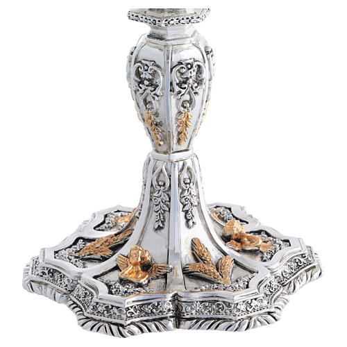 Silver chalice and ciborium in Baroque style with golden angels and wheat 4
