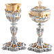 Silver chalice and ciborium in Baroque style with golden angels and wheat s1