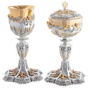 Silver Chalice and Ciborium Baroque Style with Angels and Wheat Gold