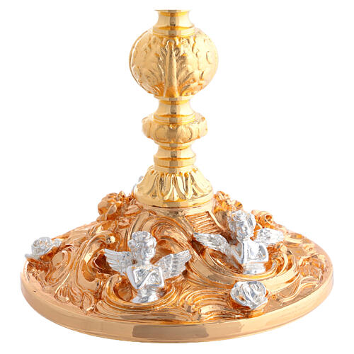Kelch und Ziborium mit vergoldeten Ornamenten sowie versilberten Rosenblüten und Engeln 8
