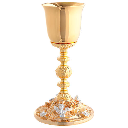 Calice e Pisside dorati ghirigori rose ed angeli argento 2