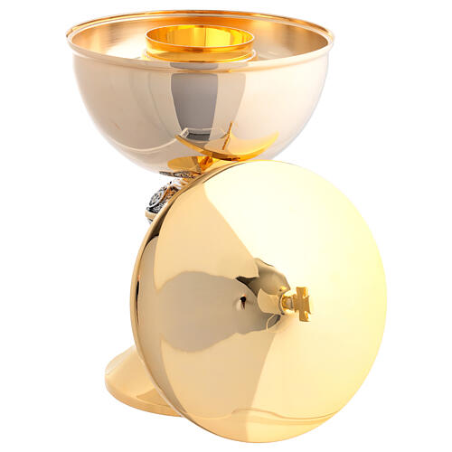 Ziborium für die Kommunion unter beiden Gestalten, vergoldet mit Weintraubenmotiv und PAX-Symbol – 25 cm 6