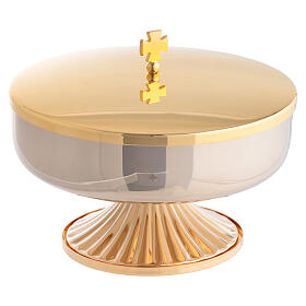 Pisside bassa con coperchio ottone liscio dorato base cesellata effetto ondulato 12 cm