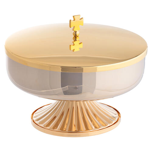 Pisside bassa con coperchio ottone liscio dorato base cesellata effetto ondulato 12 cm 1