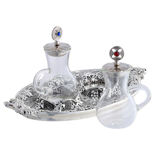 Conjunto de galhetas de água e vinho, bandeja pontilhada com cachos de uva, 75 ml 2