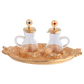 Servicio jarras agua y vino con plato dorado puntinado racimos uva 75 ml