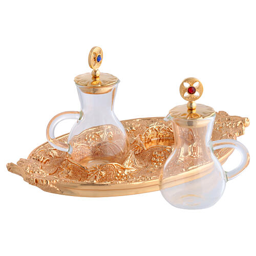 Servicio jarras agua y vino con plato dorado puntinado racimos uva 75 ml 2