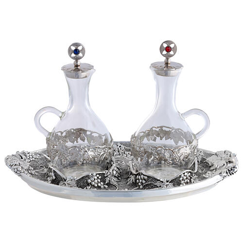 Set of water and wine cruets with dotted plate, grape clusters, 200 ml 1