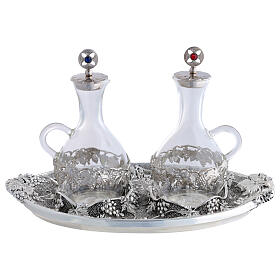 Conjunto de galhetas de água e vinho bandeja pontilhada cachos de uva 200 ml