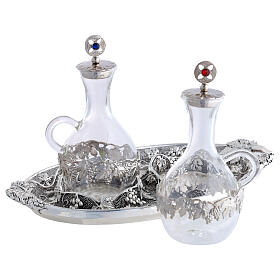 Conjunto de galhetas de água e vinho bandeja pontilhada cachos de uva 200 ml
