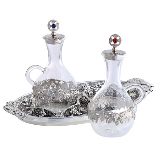 Conjunto de galhetas de água e vinho bandeja pontilhada cachos de uva 200 ml 2