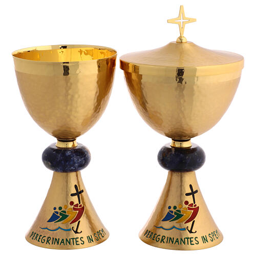 Calice e pisside logo Giubileo nodo sodalite cesellato a mano 1