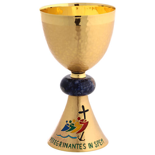 Calice e pisside logo Giubileo nodo sodalite cesellato a mano 2