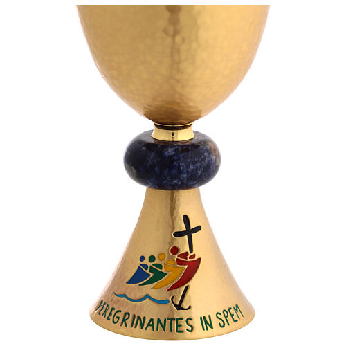 Calice e pisside logo Giubileo nodo sodalite cesellato a mano 3