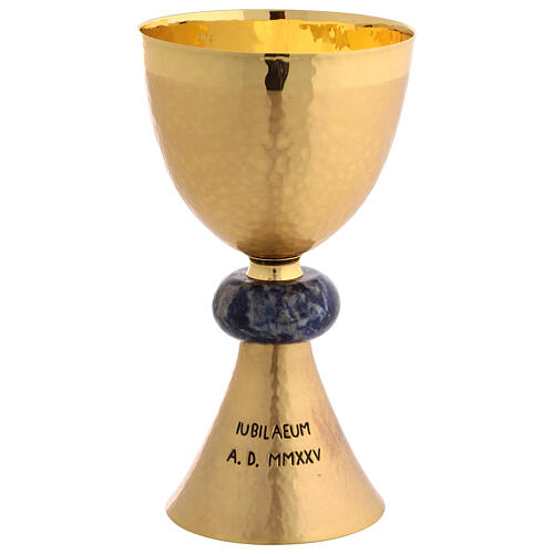 Calice e pisside logo Giubileo nodo sodalite cesellato a mano 5