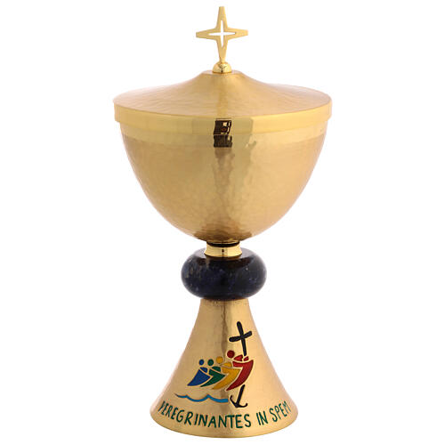 Calice e pisside logo Giubileo nodo sodalite cesellato a mano 6