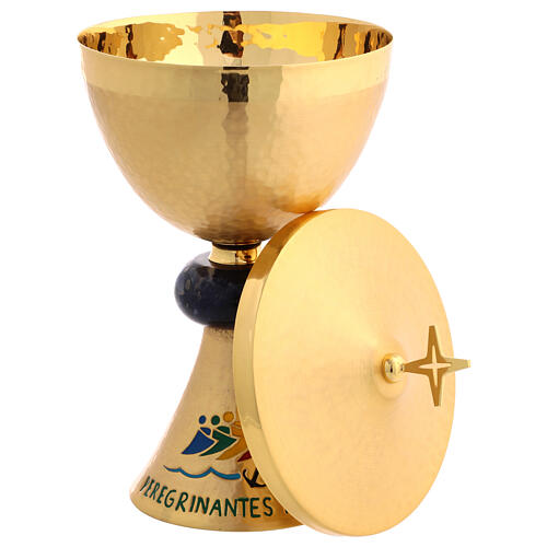 Calice e pisside logo Giubileo nodo sodalite cesellato a mano 7