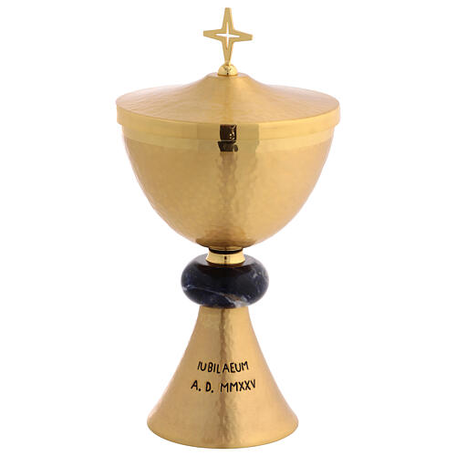 Calice e pisside logo Giubileo nodo sodalite cesellato a mano 8