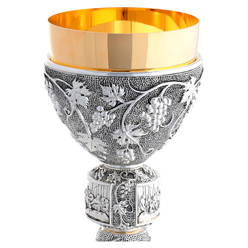 Silver-plated chalice and ciborium with dot pattern and embossed grapes 3