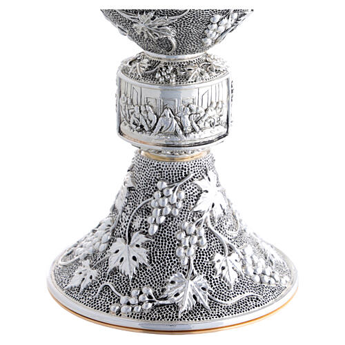 Silver-plated chalice and ciborium with dot pattern and embossed grapes 4