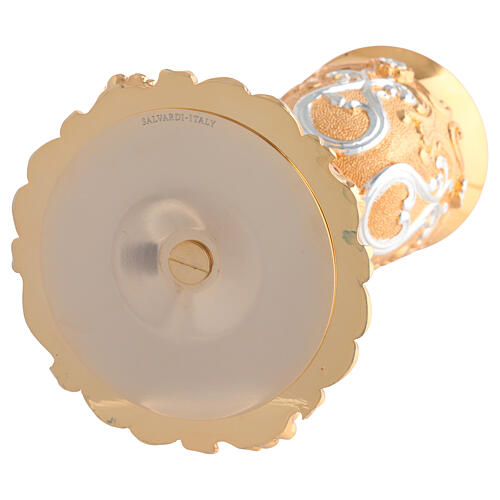 Chalice and ciborium with floral swirls in gold and silver, red crystal node 8