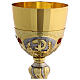 Gold chalice with Eucharist Chi-Rho, IHS and red stones, 9 in s2