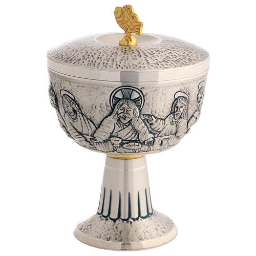 Chalice and Ciborium Last Supper in chiseled metal, 20 cm 4