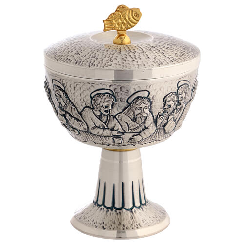 Chalice and Ciborium Last Supper in chiseled metal, 20 cm 8