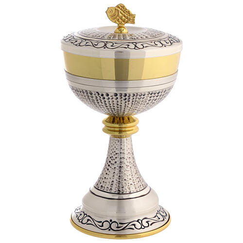Chalice and ciborium chiseled metal swirls, 20 cm 5