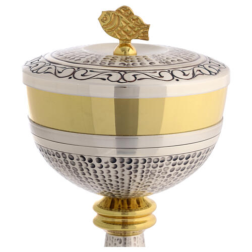 Chalice and ciborium chiseled metal swirls, 20 cm 6