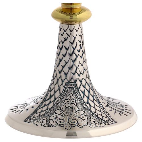 Chiseled silver chalice and ciborium with IHS, 8 in 8