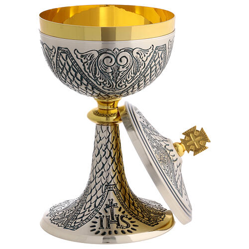 Calice et ciboire en argent ciselé IHS 20 cm 9