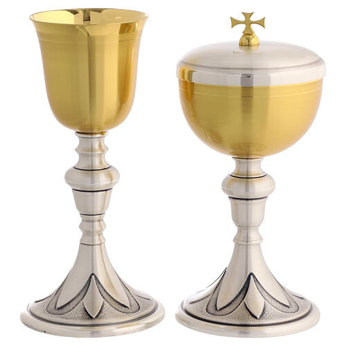 Calice et ciboire bicolores lys argenté 20 cm 1