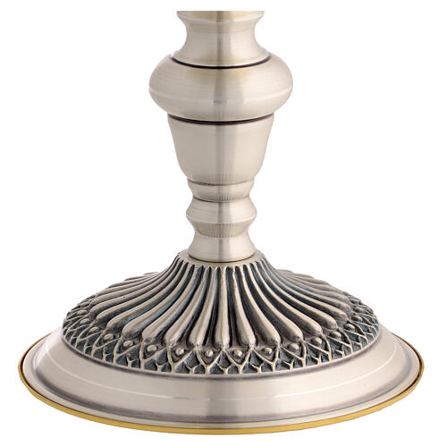 Chalice and ciborium in two-toned metal with embossed base, 8 in 8