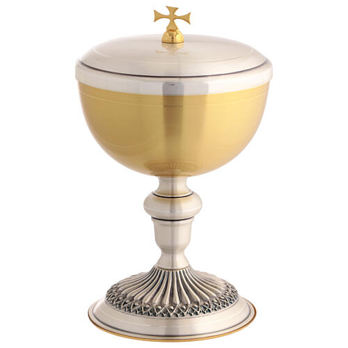 Calice e pisside metallo bicolore base rilievo 20 cm 7