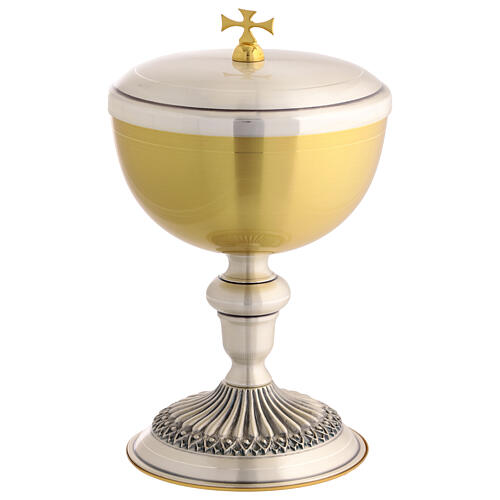 Chalice and ciborium with two-tone metal base and relief 20 cm 5