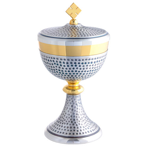 Calice pisside e patena offertoriale martellati argento dettagli dorati 20 cm 5