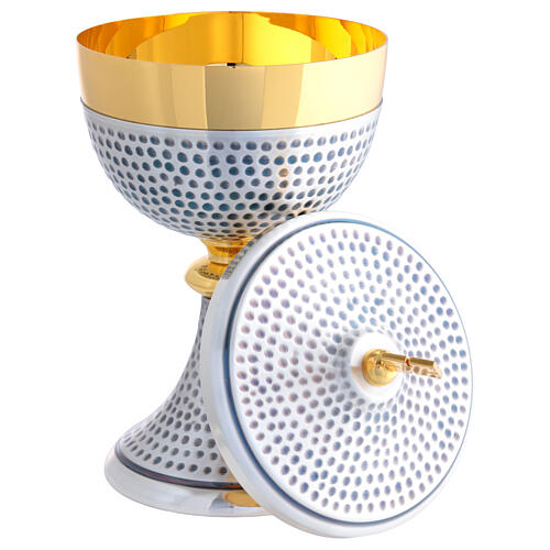 Chalice, Ciborium, and Low Paten Silver Hammered with Golden Details 20 cm 4