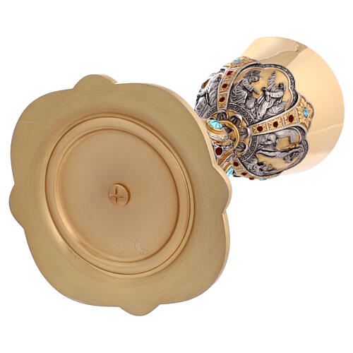 Chalice Life of Christ silver cup with blue and bordeaux crystals, 25 cm 12