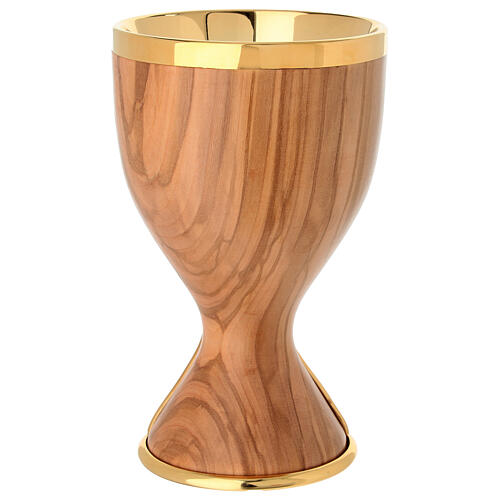 Kielich z drewna oliwnego - Vino Versato, westawki z pozłacanego metalu, 20 cm 5