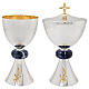 Set of silver-plated chalice, ciborium, and paten with Chi-Rho symbol, sodalite node and gold finishes s1