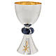 Set of silver-plated chalice, ciborium, and paten with Chi-Rho symbol, sodalite node and gold finishes s2