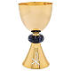 Set of gold plated chalice, ciborium, and paten with Chi-Rho symbol, sodalite node and silver finishes s2