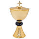 Set of gold plated chalice, ciborium, and paten with Chi-Rho symbol, sodalite node and silver finishes s3