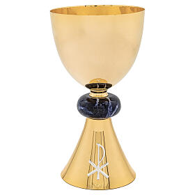 Ensemble calice, ciboire et patène Chi-Rho dorés nœud sodalite finitions argentées