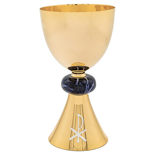Set chalice, ciborium, and paten ''PAX'' gold-plated with sodalite node and silver finishes 2