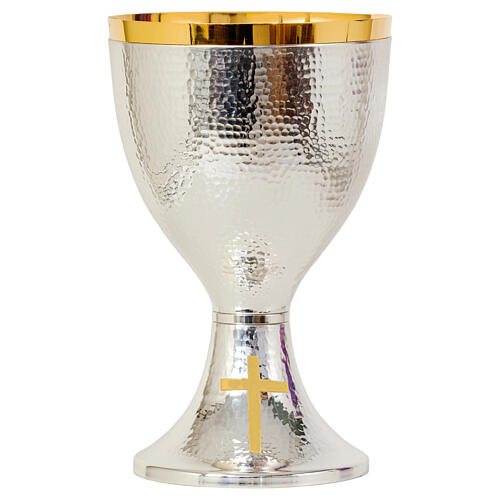 Chiseled silver chalice with golden cross and rim, 8 in 1